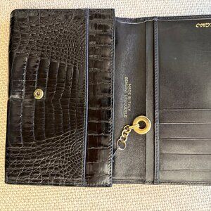 GENUINE CROCODILE Bi-Fold Women's Wallet Goldtone Paloma Picasso Couture ITALY